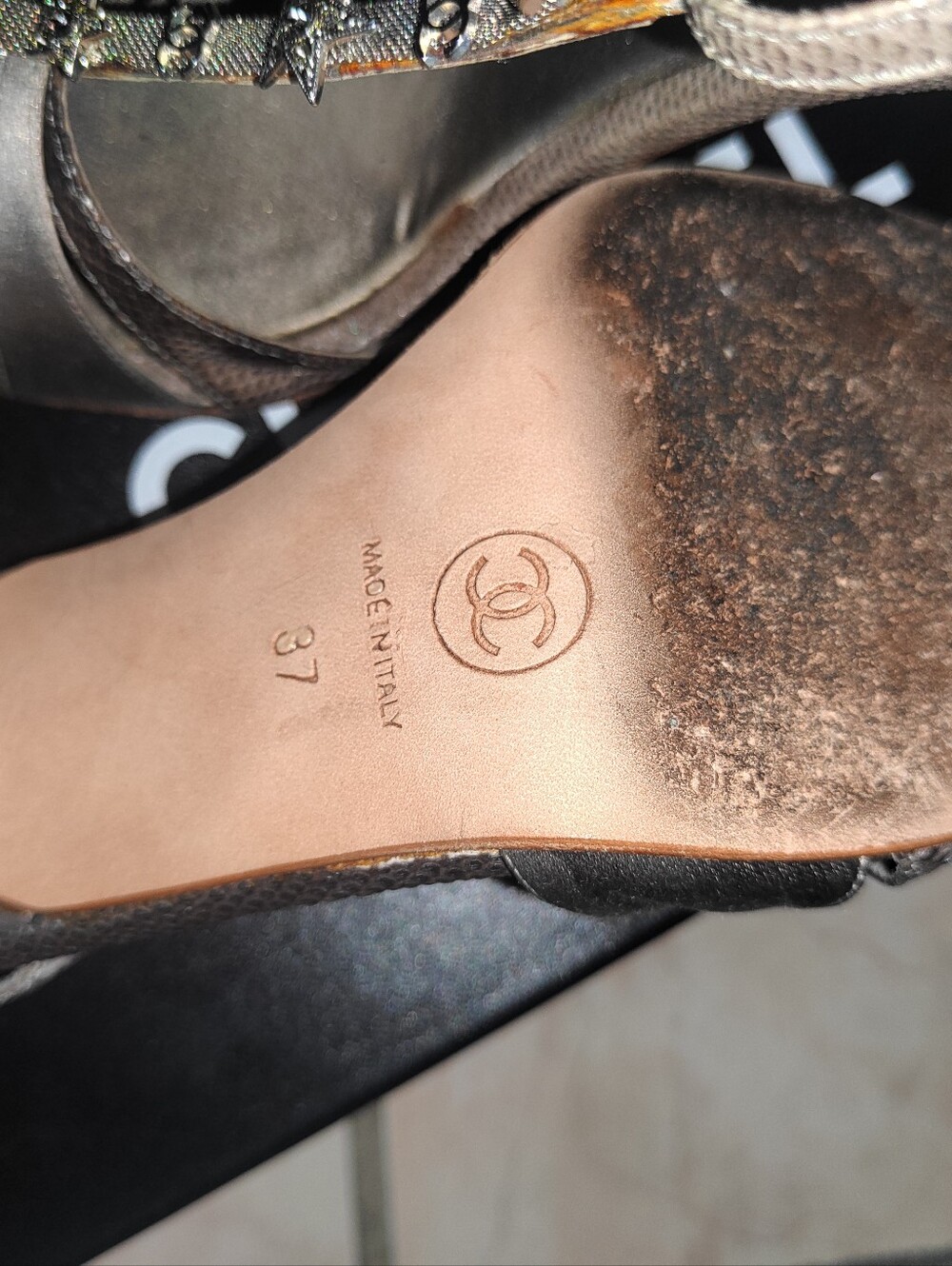 CHANEL satin rhinestone heels/sandals - Picture 3 of 11